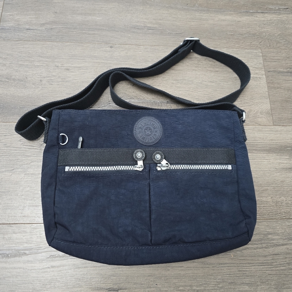 Kipling Navy Blue Canvas Shoulder Bag Minimalist Travel Vacation Preppy